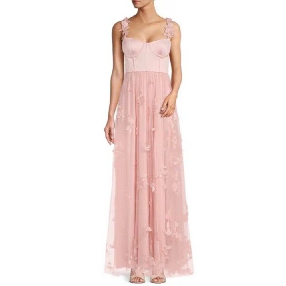 Antonio Melani Mely Satin Embroidered Tulle Dress 3D Butterflies Size 12 - Picture 1 of 14